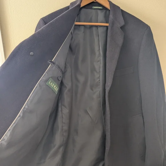 Lauren Ralph Lauren Men's Black Overcoat Coat Cashmere And Wool 100% 38R Mens - Picture 9 of 11